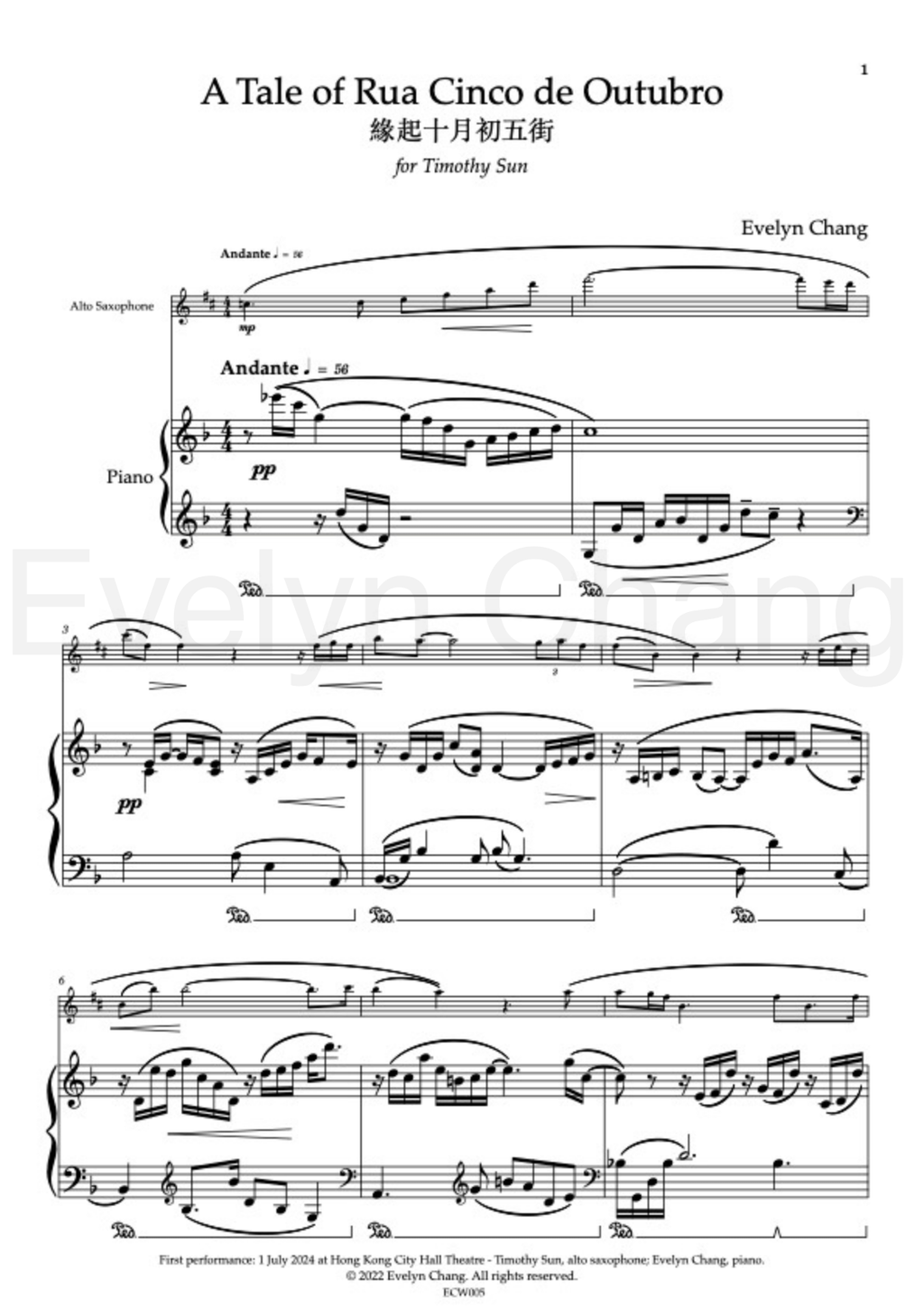 A Tale of Rua Cinco de Outubro – Alto Saxophone and Piano – Score and Part – (PDF)