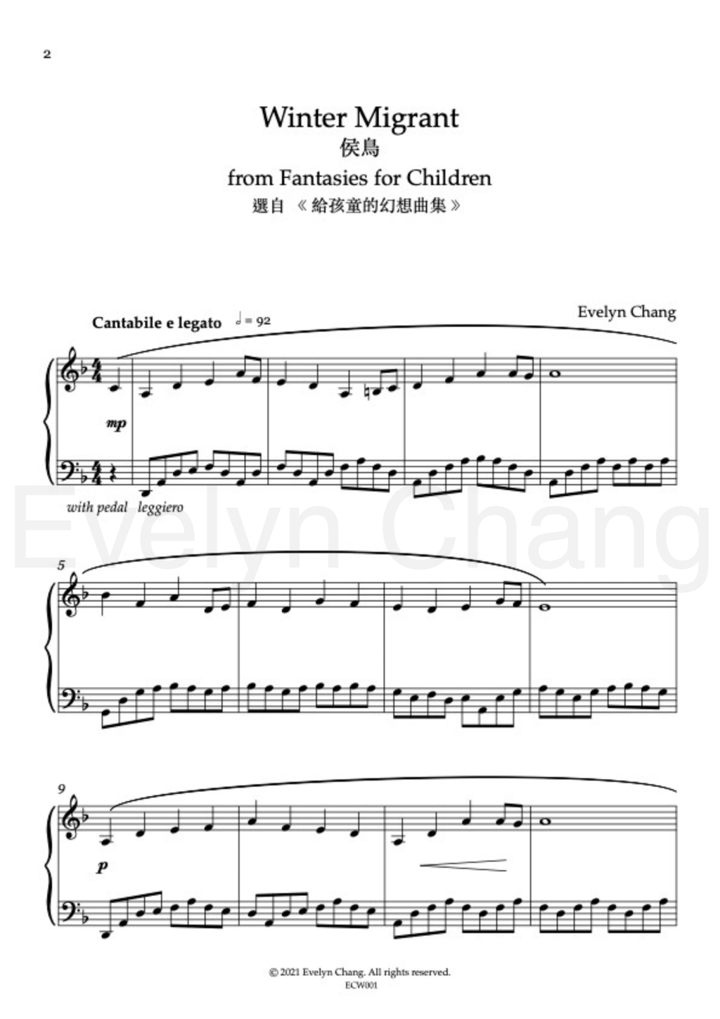 Winter Migrant – Fantasies for Children – Score – (PDF)